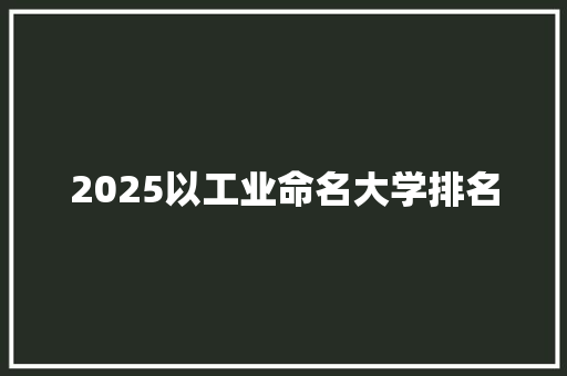 2025以工业命名大学排名