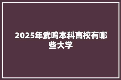 2025年武鸣本科高校有哪些大学