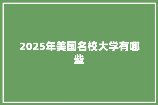 2025年美国名校大学有哪些