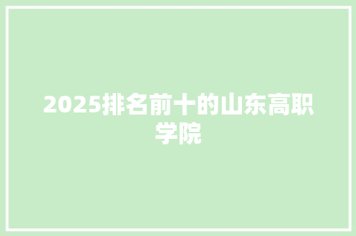2025排名前十的山东高职学院