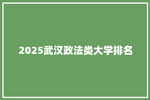 2025武汉政法类大学排名