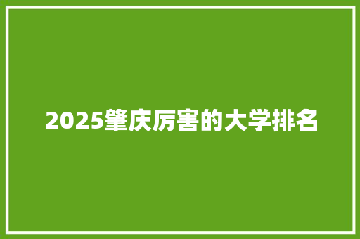 2025肇庆厉害的大学排名