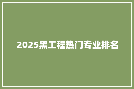 2025黑工程热门专业排名