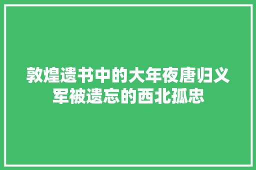 敦煌遗书中的大年夜唐归义军被遗忘的西北孤忠
