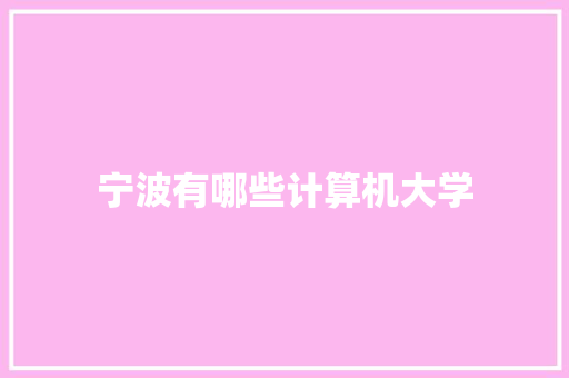 宁波有哪些计算机大学