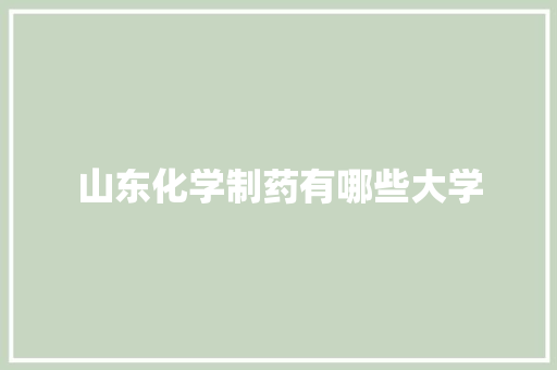 山东化学制药有哪些大学