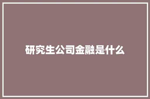 研究生公司金融是什么