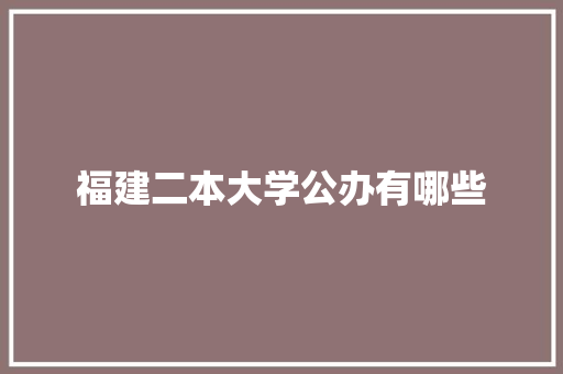 福建二本大学公办有哪些