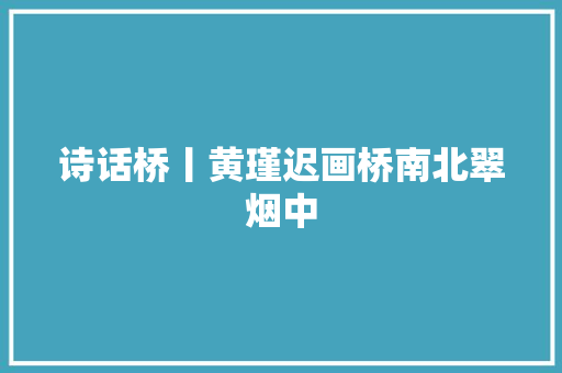诗话桥丨黄瑾迟画桥南北翠烟中