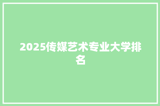 2025传媒艺术专业大学排名