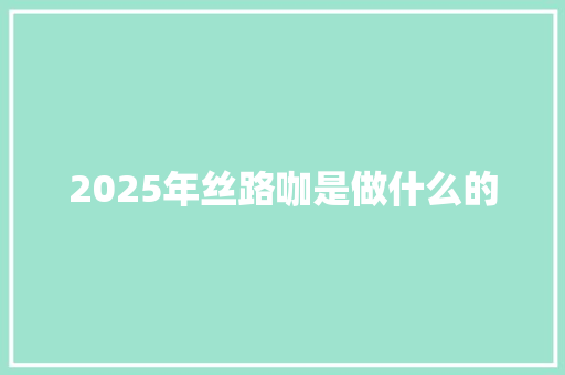 2025年丝路咖是做什么的