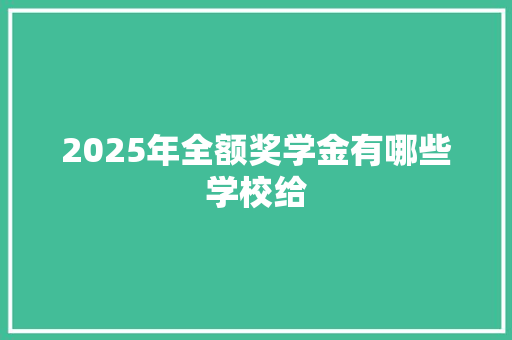 2025年全额奖学金有哪些学校给