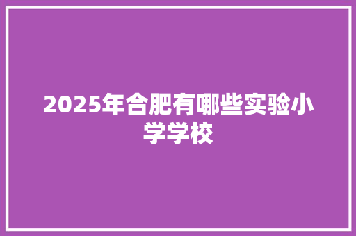 2025年合肥有哪些实验小学学校