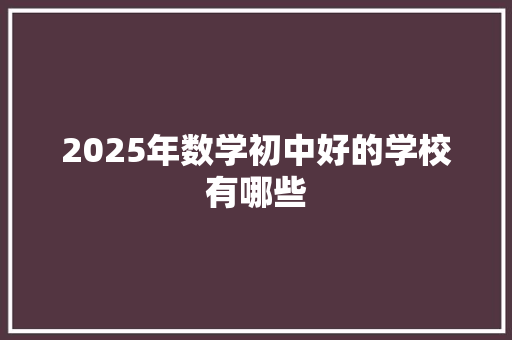 2025年数学初中好的学校有哪些
