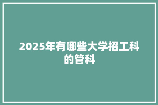 2025年有哪些大学招工科的管科