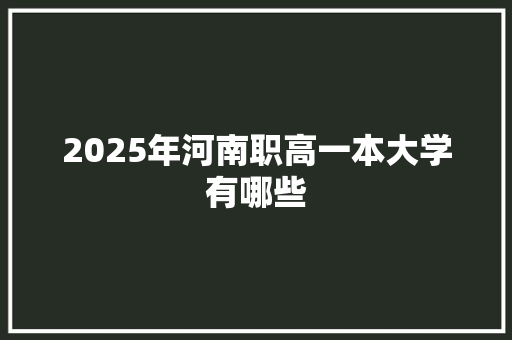 2025年河南职高一本大学有哪些