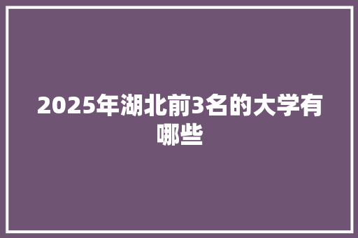 2025年湖北前3名的大学有哪些