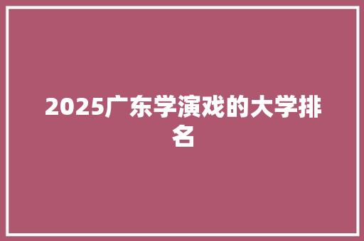2025广东学演戏的大学排名
