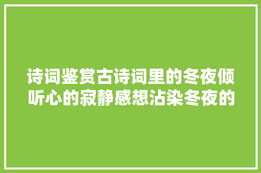 诗词鉴赏古诗词里的冬夜倾听心的寂静感想沾染冬夜的诗意