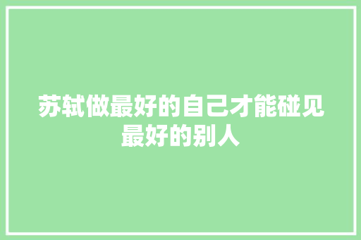 苏轼做最好的自己才能碰见最好的别人