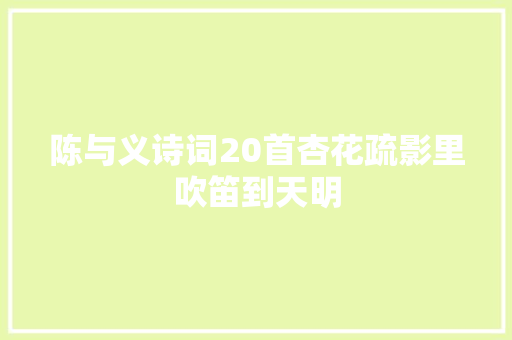 陈与义诗词20首杏花疏影里吹笛到天明