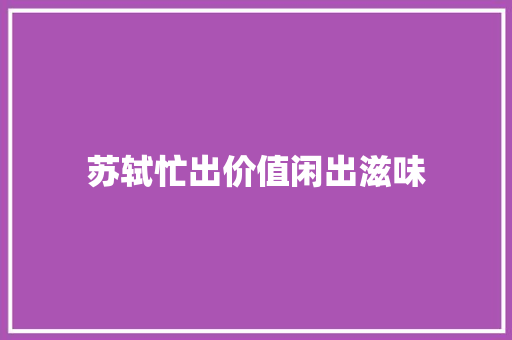 苏轼忙出价值闲出滋味