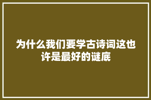 为什么我们要学古诗词这也许是最好的谜底