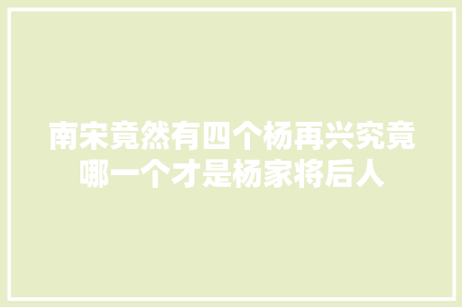 南宋竟然有四个杨再兴究竟哪一个才是杨家将后人