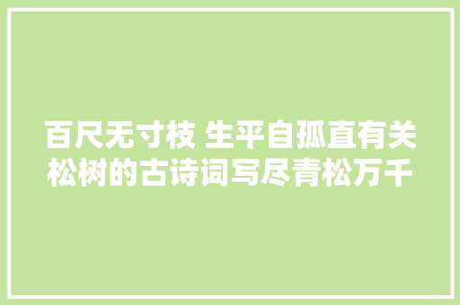 百尺无寸枝 生平自孤直有关松树的古诗词写尽青松万千气象