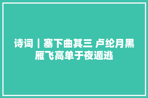诗词｜塞下曲其三 卢纶月黑雁飞高单于夜遁逃