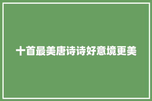 十首最美唐诗诗好意境更美