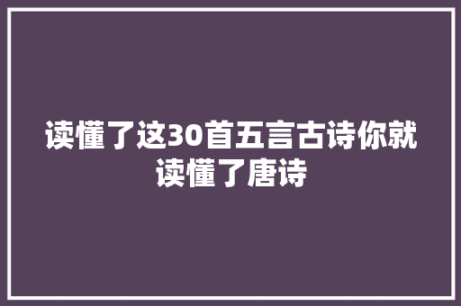 读懂了这30首五言古诗你就读懂了唐诗