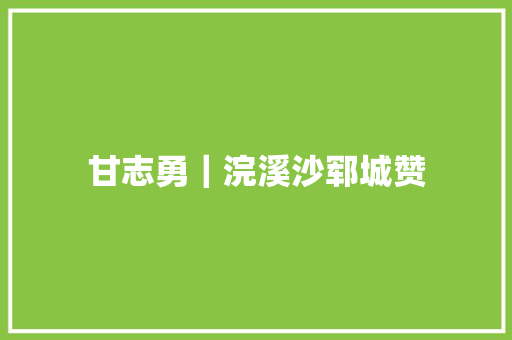 甘志勇｜浣溪沙郓城赞