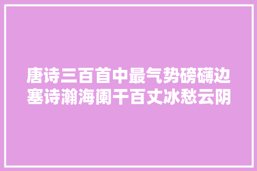 唐诗三百首中最气势磅礴边塞诗瀚海阑干百丈冰愁云阴暗万里凝