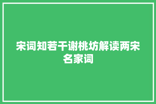宋词知若干谢桃坊解读两宋名家词