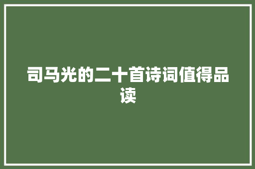 司马光的二十首诗词值得品读