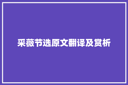 采薇节选原文翻译及赏析