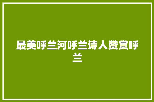 最美呼兰河呼兰诗人赞赏呼兰