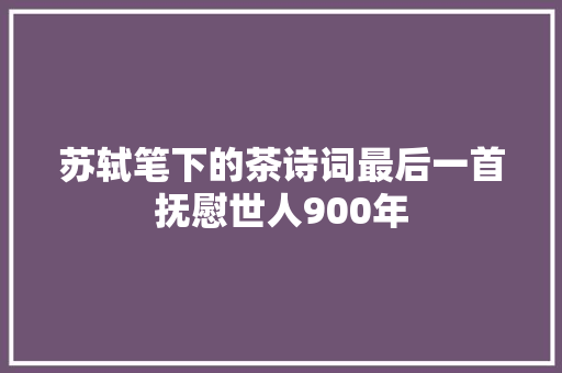 苏轼笔下的茶诗词最后一首抚慰世人900年