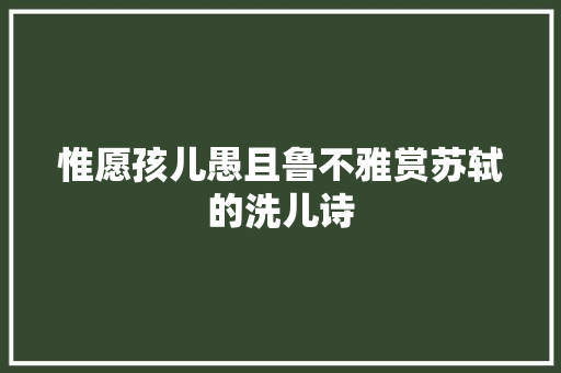 惟愿孩儿愚且鲁不雅赏苏轼的洗儿诗