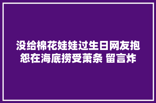 没给棉花娃娃过生日网友抱怨在海底捞受萧条 留言炸了