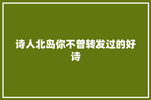诗人北岛你不曾转发过的好诗