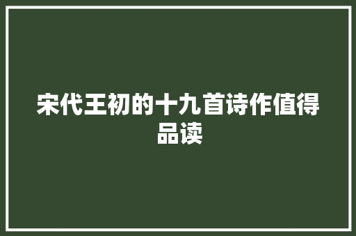 宋代王初的十九首诗作值得品读