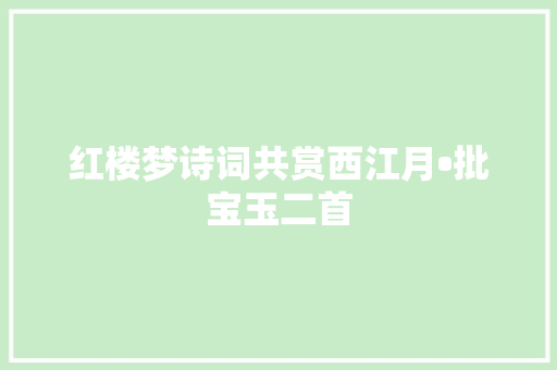红楼梦诗词共赏西江月•批宝玉二首