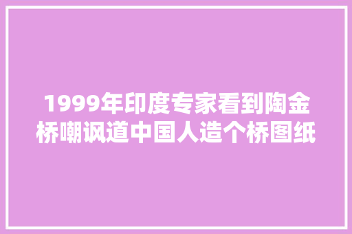 1999年印度专家看到陶金桥嘲讽道中国人造个桥图纸都看反了
