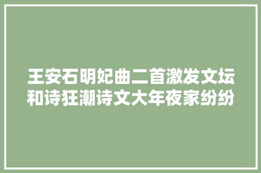 王安石明妃曲二首激发文坛和诗狂潮诗文大年夜家纷纷跟帖和诗
