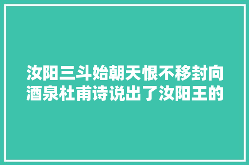 汝阳三斗始朝天恨不移封向酒泉杜甫诗说出了汝阳王的秘密