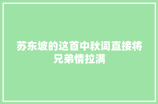 苏东坡的这首中秋词直接将兄弟情拉满