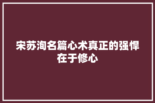 宋苏洵名篇心术真正的强悍在于修心