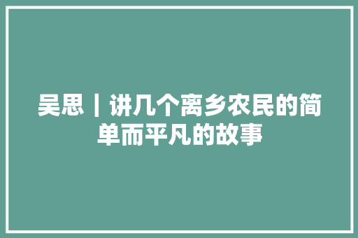 吴思｜讲几个离乡农民的简单而平凡的故事